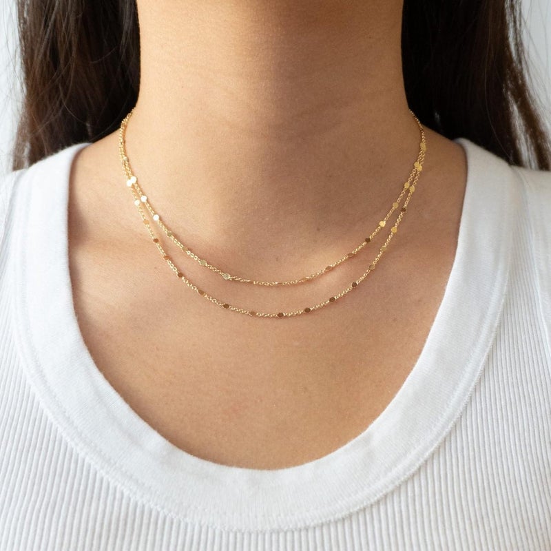 Tewiky Gold Chain Necklace for Women, 14k Gold Plated Thin Beaded Wave Box Chain Necklace Dainty Gold Necklace Simple Layered Gold Choker Necklaces Minimalist Gold Link Chain Necklace Trendy Jewelry for Women - Image 2